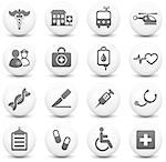 Medical Icon on Round Black and White Button Collection Original Illustration