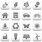 Environment Icon on Square Black and White Button Collection Original Illustration