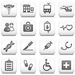 Medical Icon on Square Black and White Button Collection Original Illustration
