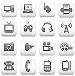 Technology Icon on Square Black and White Button Collection Original Illustration