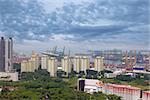 SINGAPORE - JUNE 15, 2014: Port of Singapore Authority PSA Shipyard Aerial View. Singapore is the second busiest port in the world in terms of tonnage.