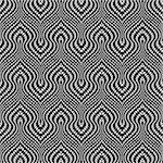 Design seamless monochrome illusion trellised pattern. Abstract distortion textured twisting background. Vector art