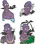 Comic African aborigines men. Set of vector illustrations.