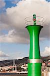 Green beacon in the port of Vigo, Pontevedra, Galicia, Spain.