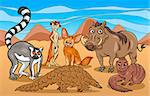 Cartoon Illustrations of Funny African Mammals Animals Mascot Characters Group