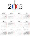 French Calendar grid for 2015 with flag like tag. Mondays first. Vector illustration