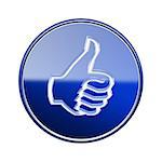 thumb up icon glossy blue, isolated on white background.