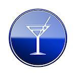 wineglass icon glossy blue, isolated on white background.