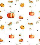 Watercolor seamless pumpkin pattern. Autumn background