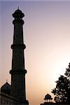Moslem fortress silhouette at sunrise. Taj Mahal, Agra, India