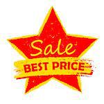 best price sale in star - text in yellow and red drawn label, business shopping concept