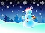 Illustration of winter background with cute snowman.