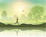 Silhouette of a female jogging in the countryside