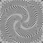 Design monochrome vortex circular movement illusion background. Abstract striped distortion backdrop. Vector-art illustration