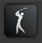 Golf Icon on Square Black Internet Button Original Illustration