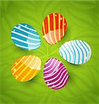 Illustration Easter set colorful ornamental eggs on green leaves background - vector