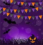 Illustration Halloween background with pumpkins and hanging flags - vector