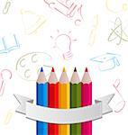 Illustration colorful pencils with ribbon, on pictogram  background - vector