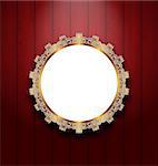 Illustration ornate picture frame on wooden wall - vector