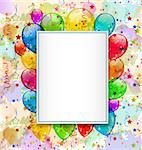 Illustration birthday card with balloons and confetti - vector