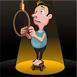 Male committing suicide, by hanging, having stress problems, vector illustration