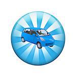 Blue car. Spherical glossy button. Web element