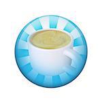 Coffee cup. Spherical glossy button. Web element