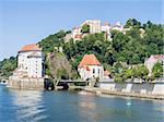 Image of Veste Oberaus in Passau with river Danube and Ilz, Germany