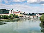 View to Passau in Germany with river Inn and cathedral in Summer