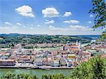 View to Passau in Germany with rivers Danube and Inn in Summer