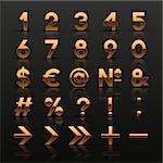Set of decorative golden numbers and symbols. Vector illustration.