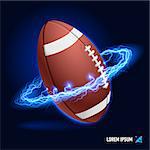 Ball for American football in blue flashes and lighting circle