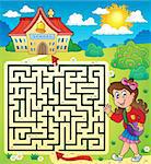 Maze 3 with schoolgirl - eps10 vector illustration.