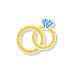 Golden vector wedding rings icon on white background