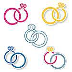 Vector colorful wedding rings icons on white background