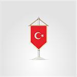 Pennon with the flag of Turkey. Isolated vector illustration on white.