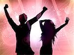 Silhouette of people dancing on abstract background