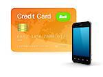Credit card and modern mobile phone.Isolated on white background.3d rendered.