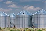 metal agriculture storage silos in Colorado farmland