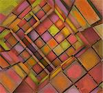 3d fragmented tiled graffiti labyrinth in multiple spray color