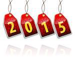 Red hanging tags with the 2015 year digits. Vector illustration