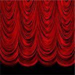 Red decoretive vintage curtains over black background.