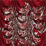 Vintage red satin curtains with pattern background.