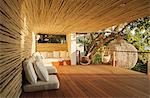 Cushions along wooden patio