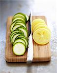 Slicing zucchinis and confit citrus