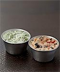 Herb cheese spread and tomato-olive cheese spread