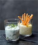 Fromage frais with herbs and  Fromage frais with carrots and curry