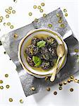 Prunes stewed with green tea and mint
