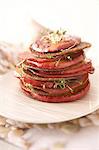 Layered buckwheat pancakes,apple and bacon