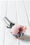 Ice Cream Scoop with Cherry Ice Cream on White Wooden Background, Studio Shot